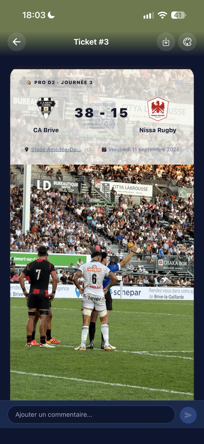 Ton ticket souvenir après le match