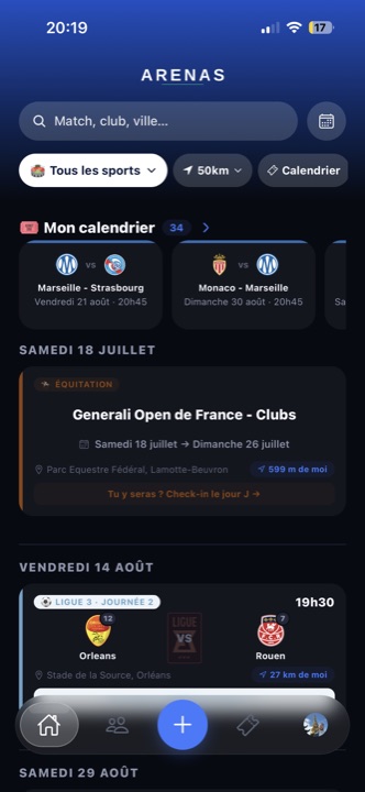Écran ARENAS : les matchs et événements sportifs près de toi